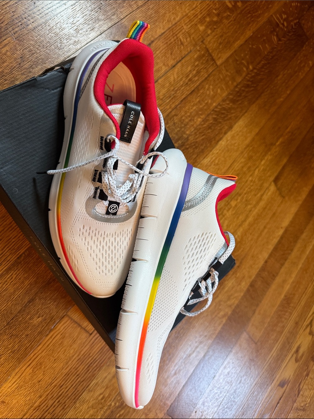 Cole Haan White Sneakers with Rainbow Accent and Red Lining